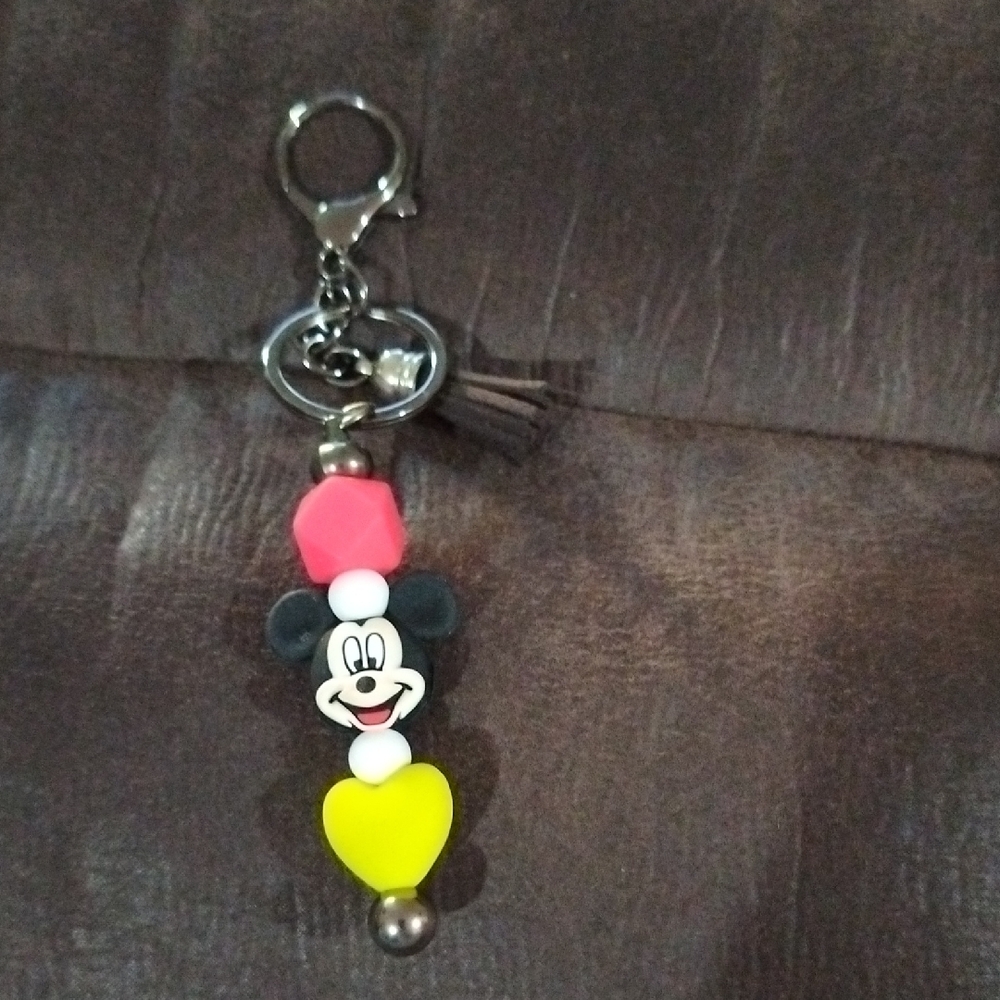 Mickey Mouse Red & Yellow Bead Keychain Charm